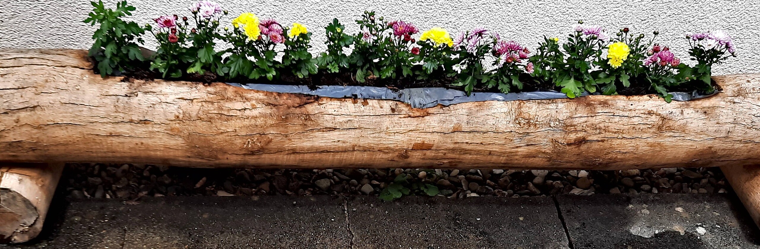 Naturkinder bauen einen Blumentrog